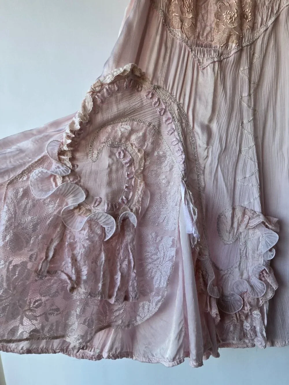 Vintage Y2k Euro Light Pink Fairycore Skirt Romantic Maxi Flared Lace S - M